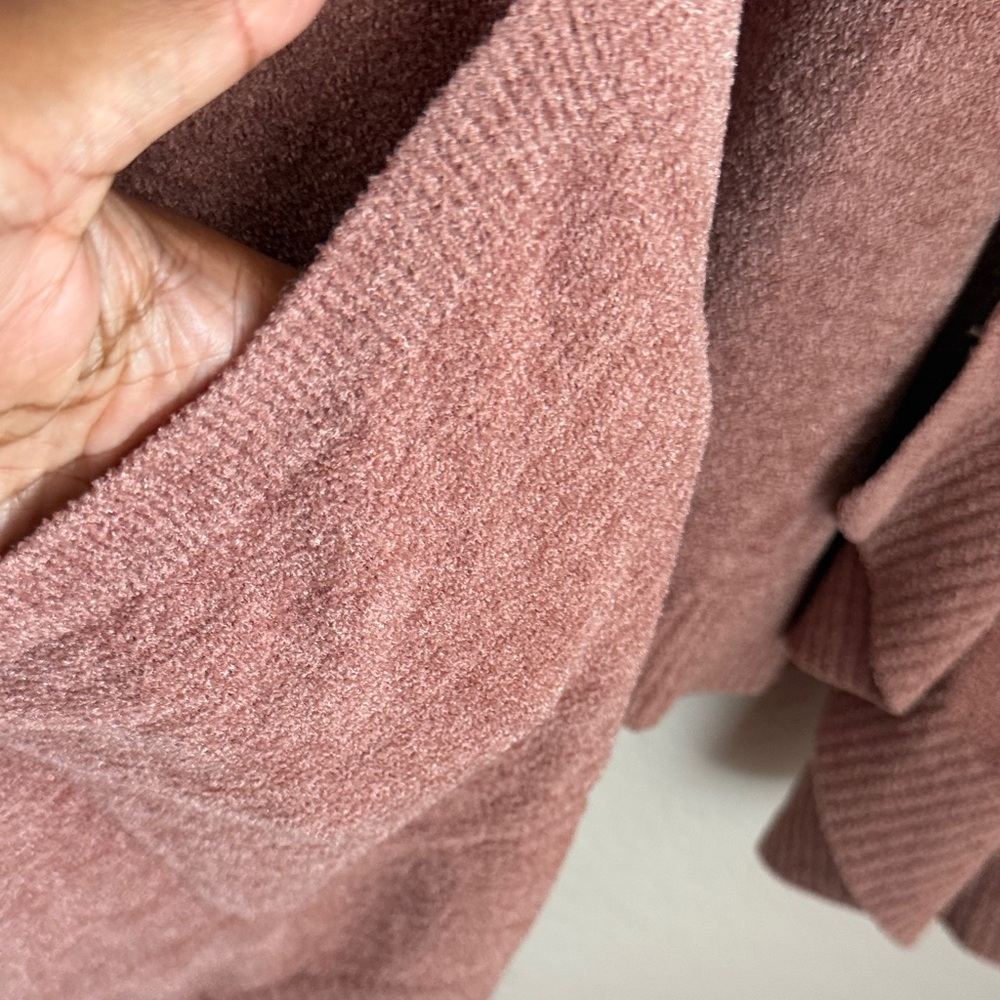 Barefoot dreams cozy chic ultra lite Brown Hooded Sweater cardigan pockets - Picture 4 of 11
